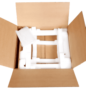 Espuma con corte a medida dentro de caja corrugada para empaque de televisor
