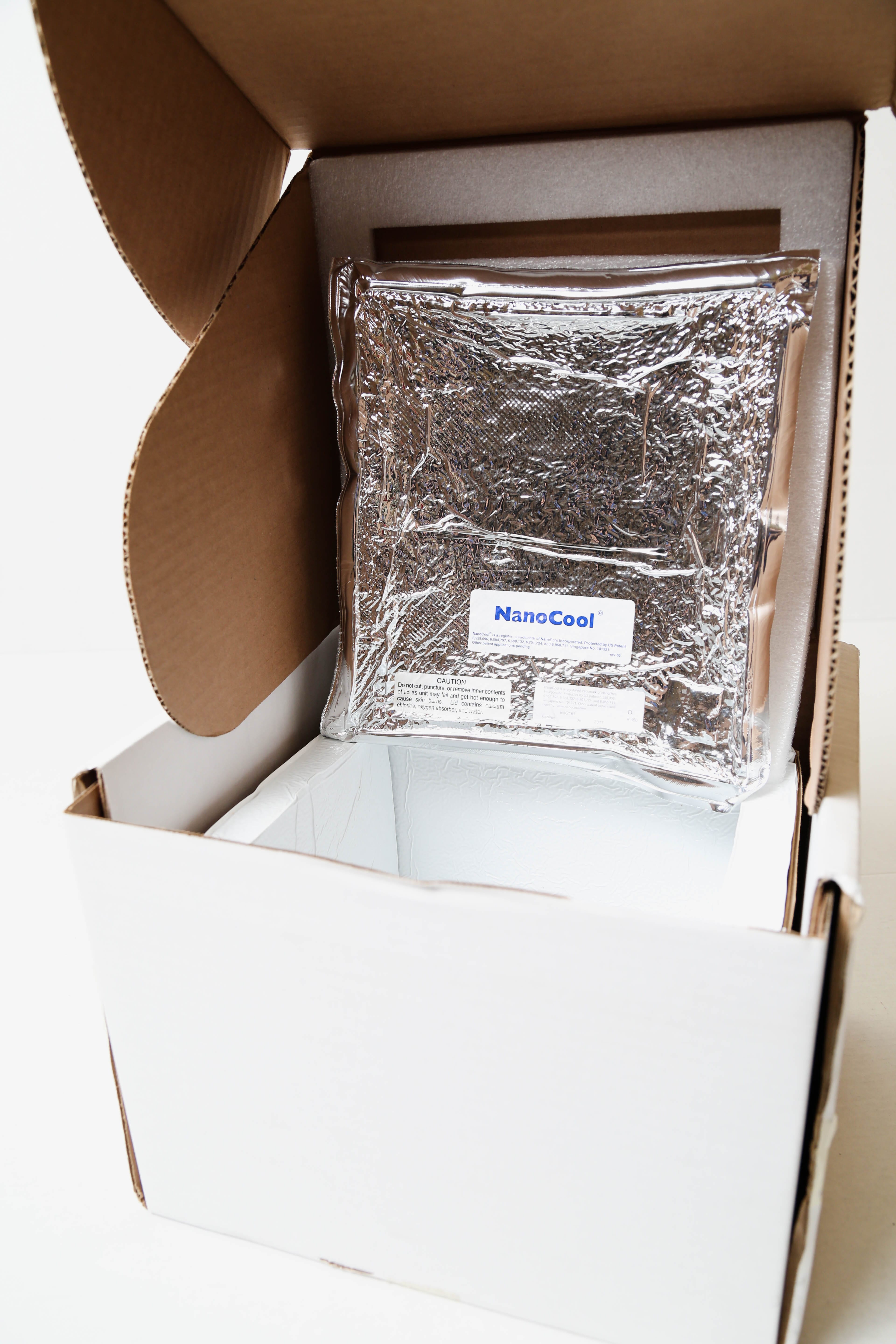 Boîte de carton ondulé avec blocs réfrigérants à l'intérieur