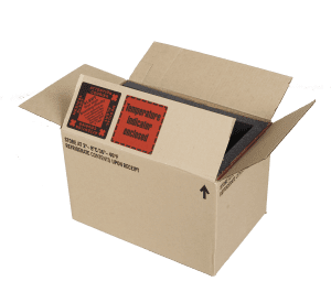 Box with red temperature control sticker
