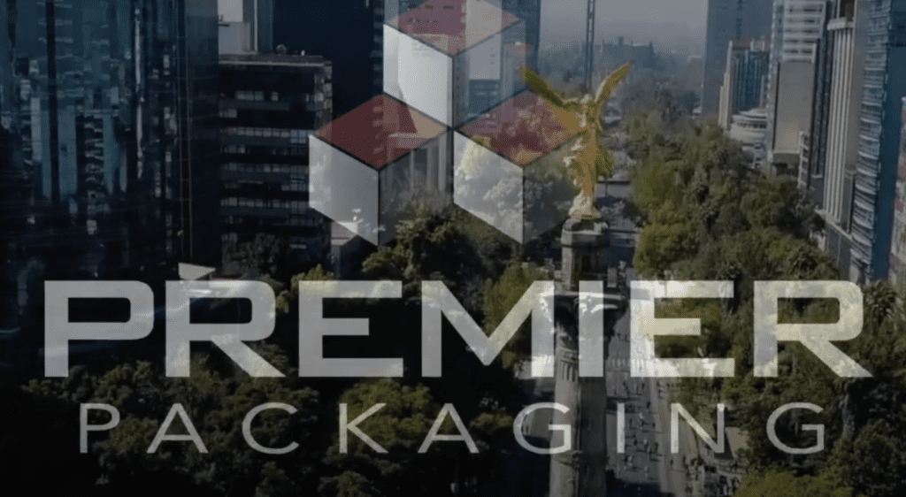 Premier Packaging logo overlayed on video of Mexico City