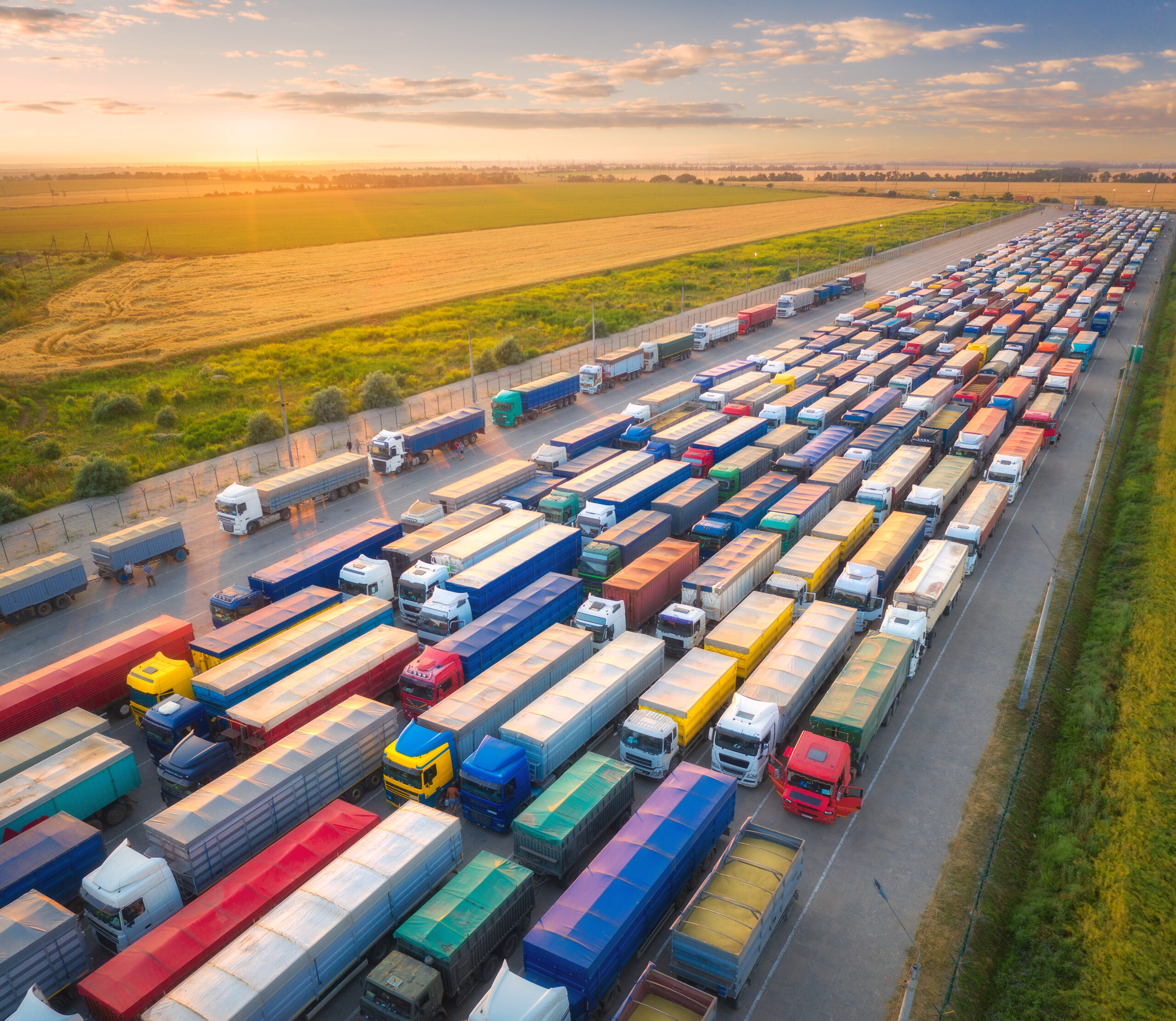 Trucks waiting in line