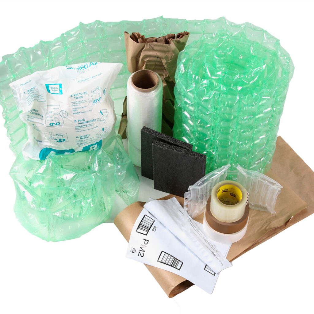 Array of different packaging supplies options; poly mailers; shipping supplies