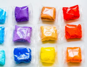 Colorful clay sealed in bags