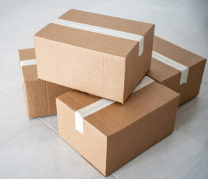 Group of corrugated boxes taped and ready for shipping