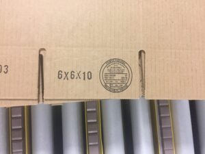 Corrugated box with cert stamp; custom cartons