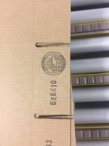 Corrugated box with cert stamp; custom cartons