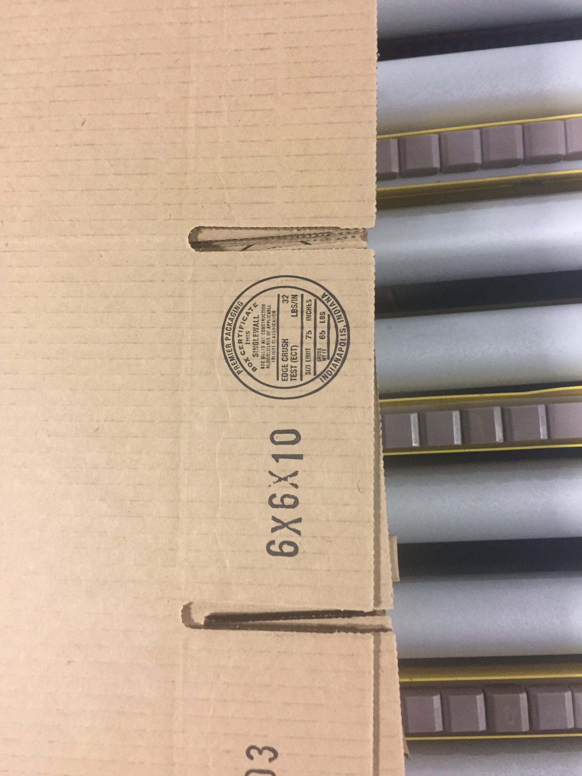 Corrugated box with cert stamp; custom cartons