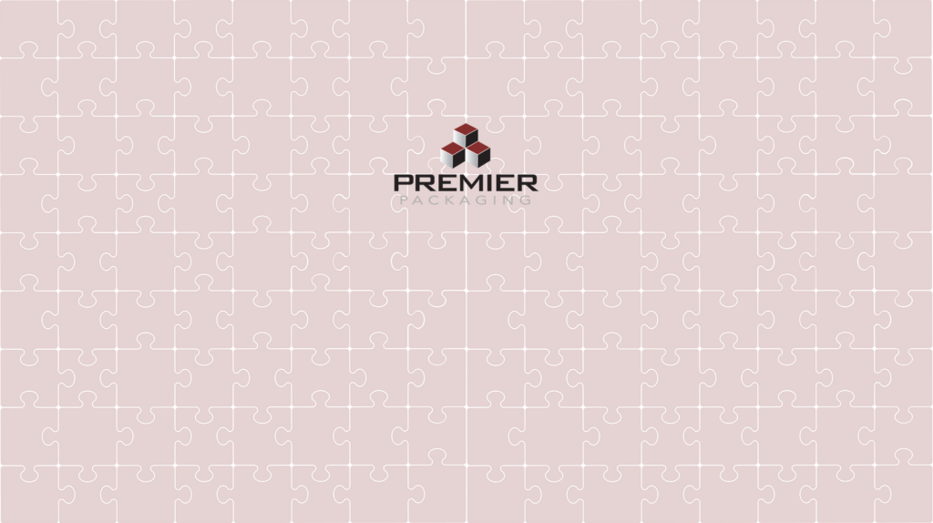 Light Maroon puzzle piece background with Premier Packaging Logo