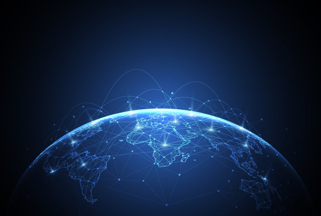 World map point and line composition concept of global business.