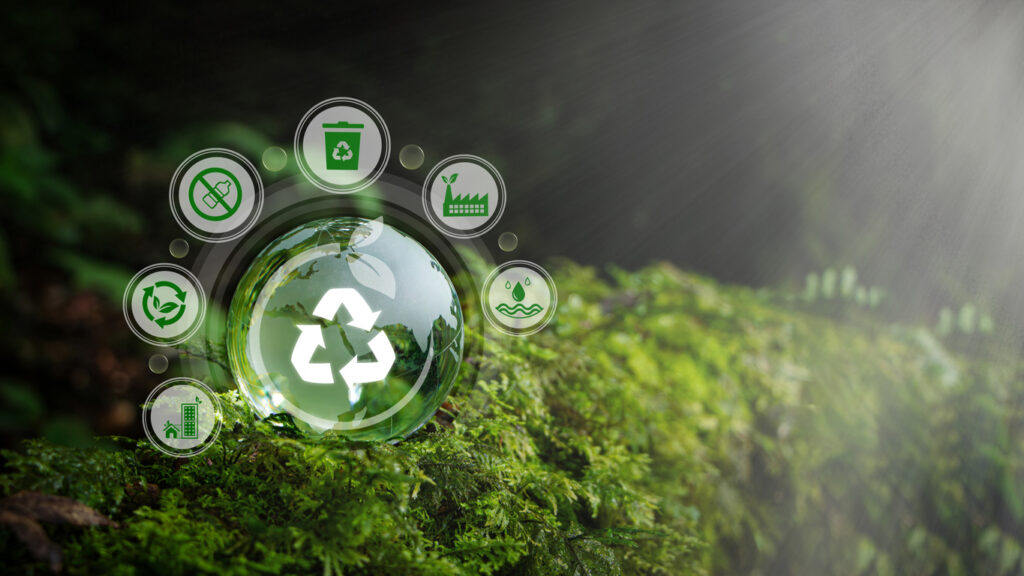 Zero waste,net zero concept. Carbon neutral. Climate neutral long term strategy. Sustainable business development. Reuse Reduce Recycle symbol.Conscious consumption. Waste management.