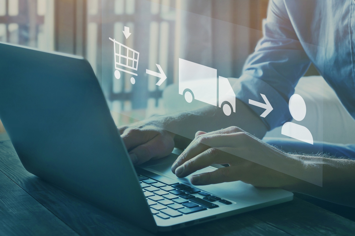 Ship from store concept with icons in front of a computer screen