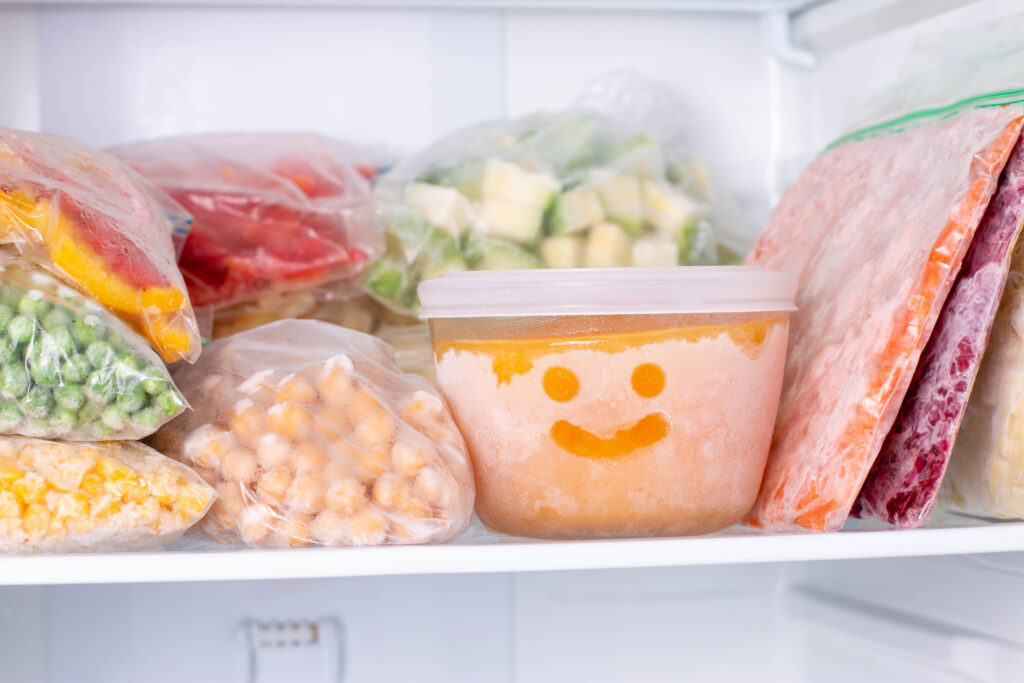 Different types of frozen food in the freezer