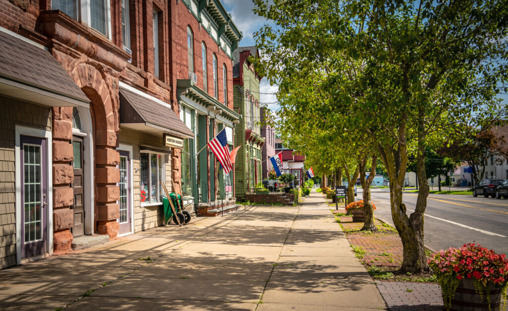 Small Business store fronts on a summer day in a small town..